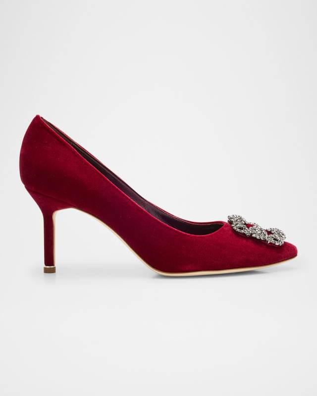 Hangisi Velvet Pumps with Crystal Buckle